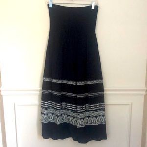 MSRP brand navy blue maxi skirt with smocked waist and embroidery detail